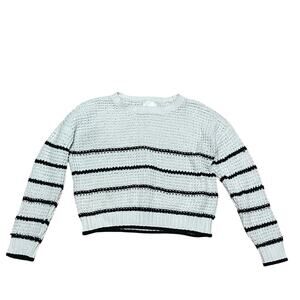 no comment girls Offwhite w Black Stripes soft Open-knit Sweater Size 16 Cropped